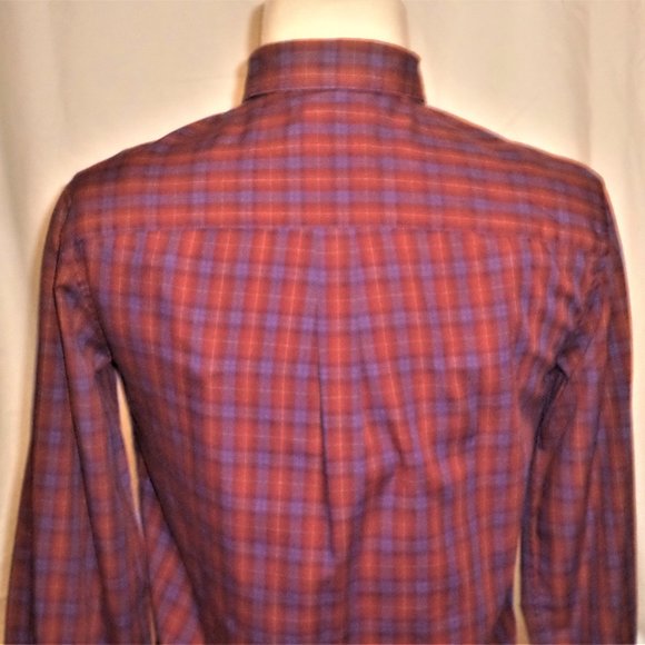 button-down blouse with breast pocket; red & blue checkered - Picture 4 of 4